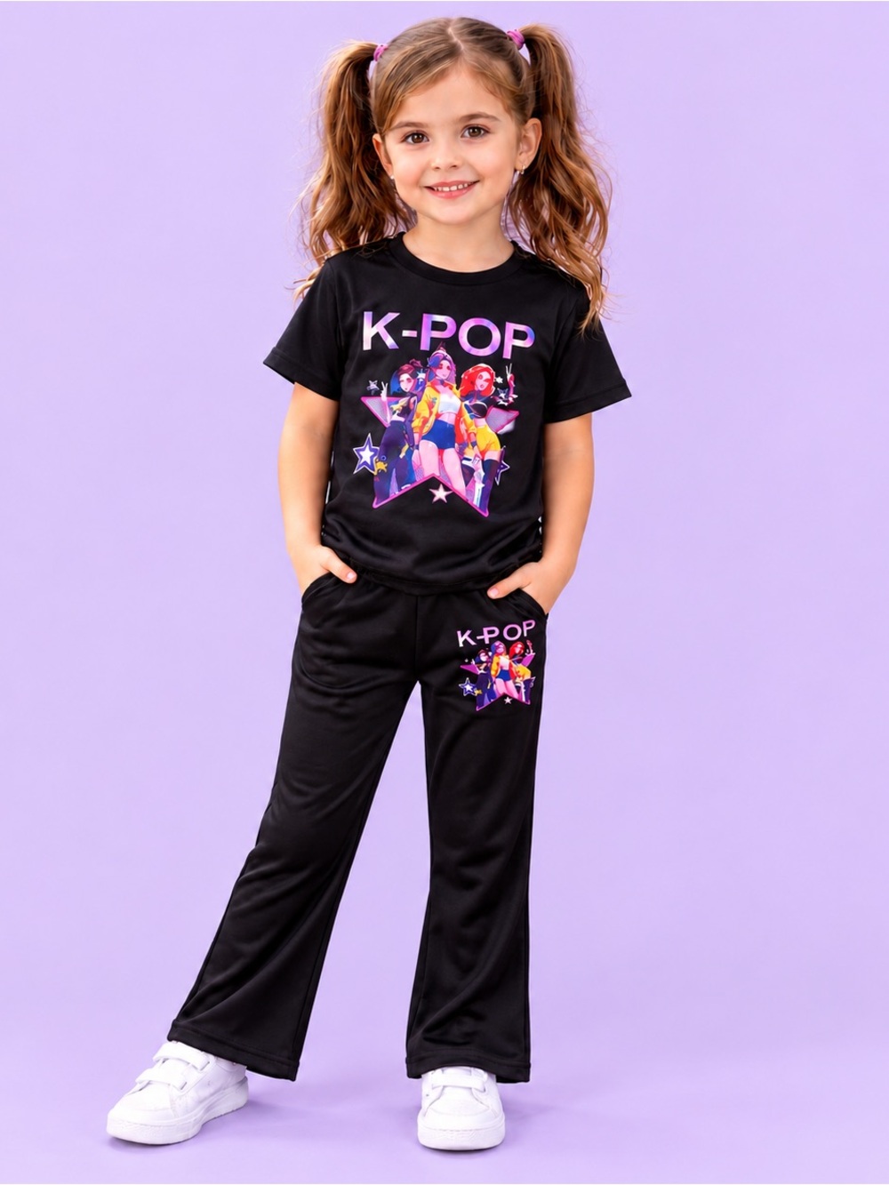 K-Pop Black Kids 2 pc Set- Graphic Tee & Pants